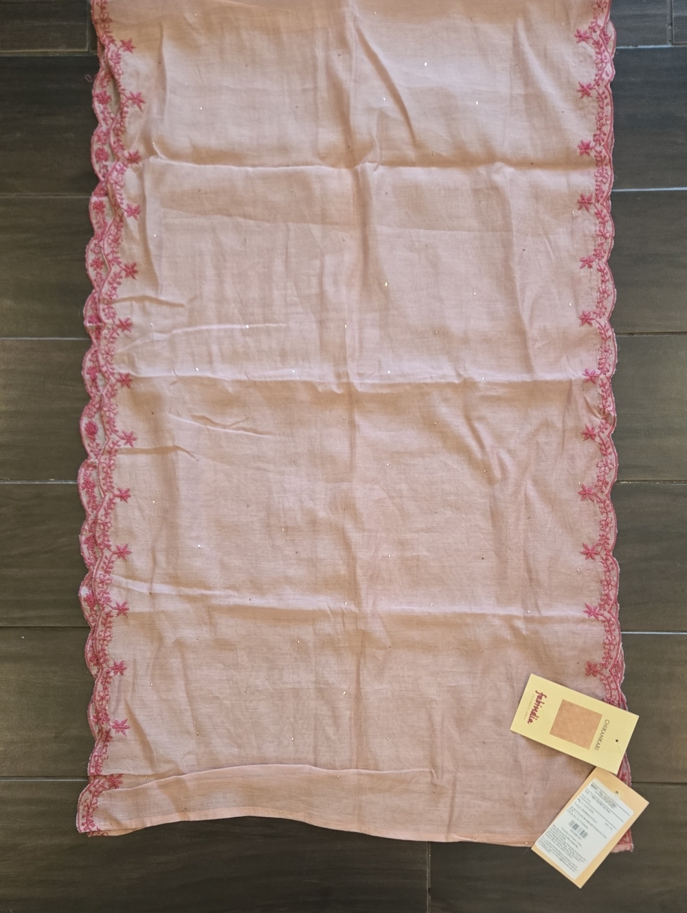Fabindia Pink Handmade Cotton Silk Stole  68 X 21 NWT